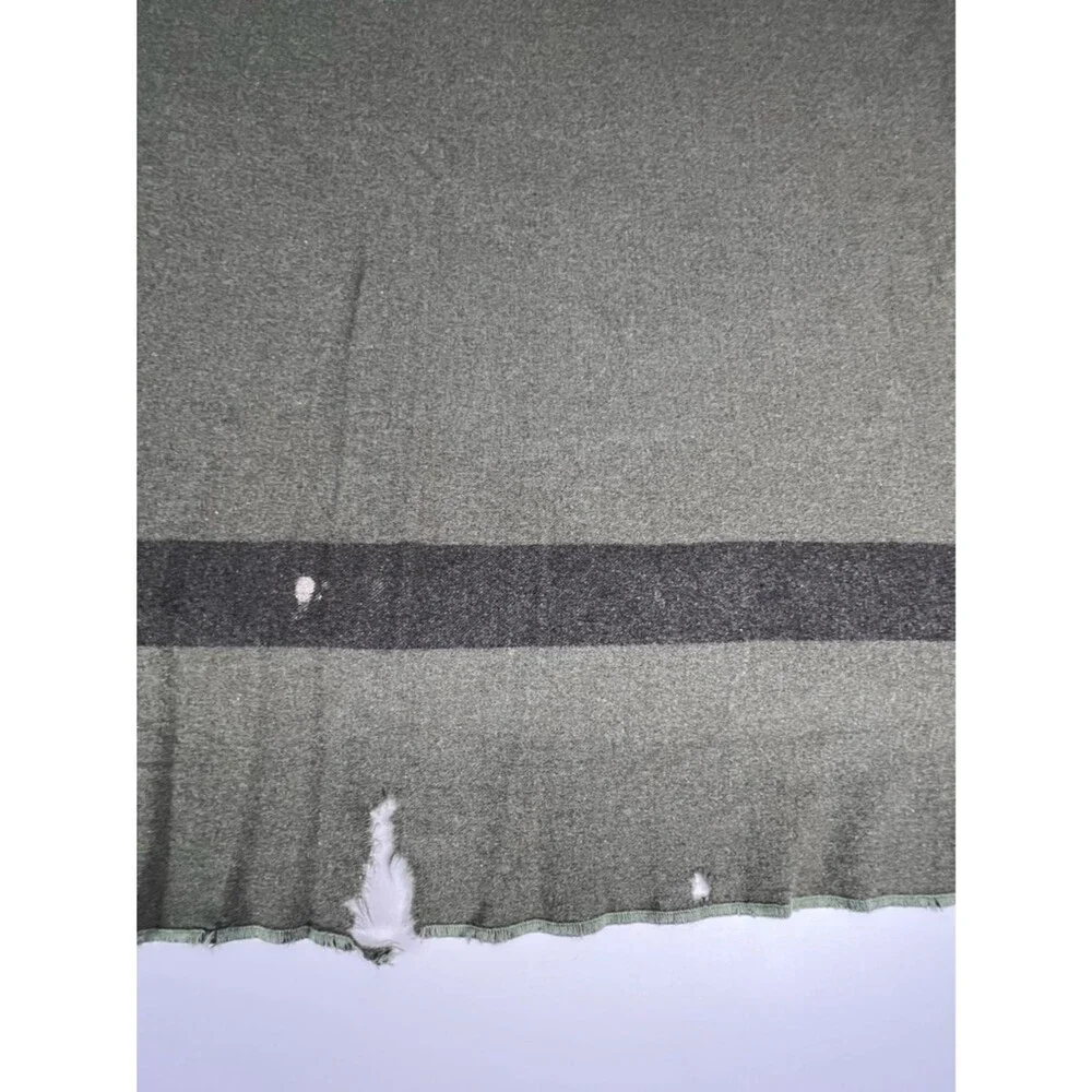Vintage USMC Embroidered Wool Field Blanket Green Stripe 74” long x 59” wide